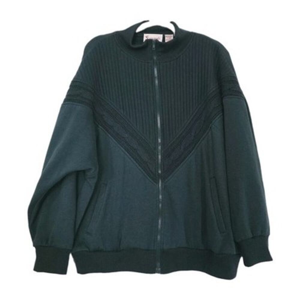 Vintage Cable Knit Full Zip Sweatshirt Womens 2X Forest Green Sweater Grandma
